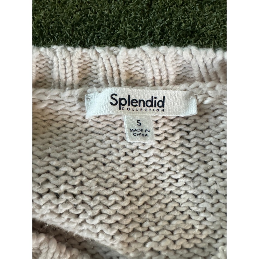 Splendid Star Knit Sweater Womens Small Cream Gray Cotton Chunky Pullover - Picture 6 of 11